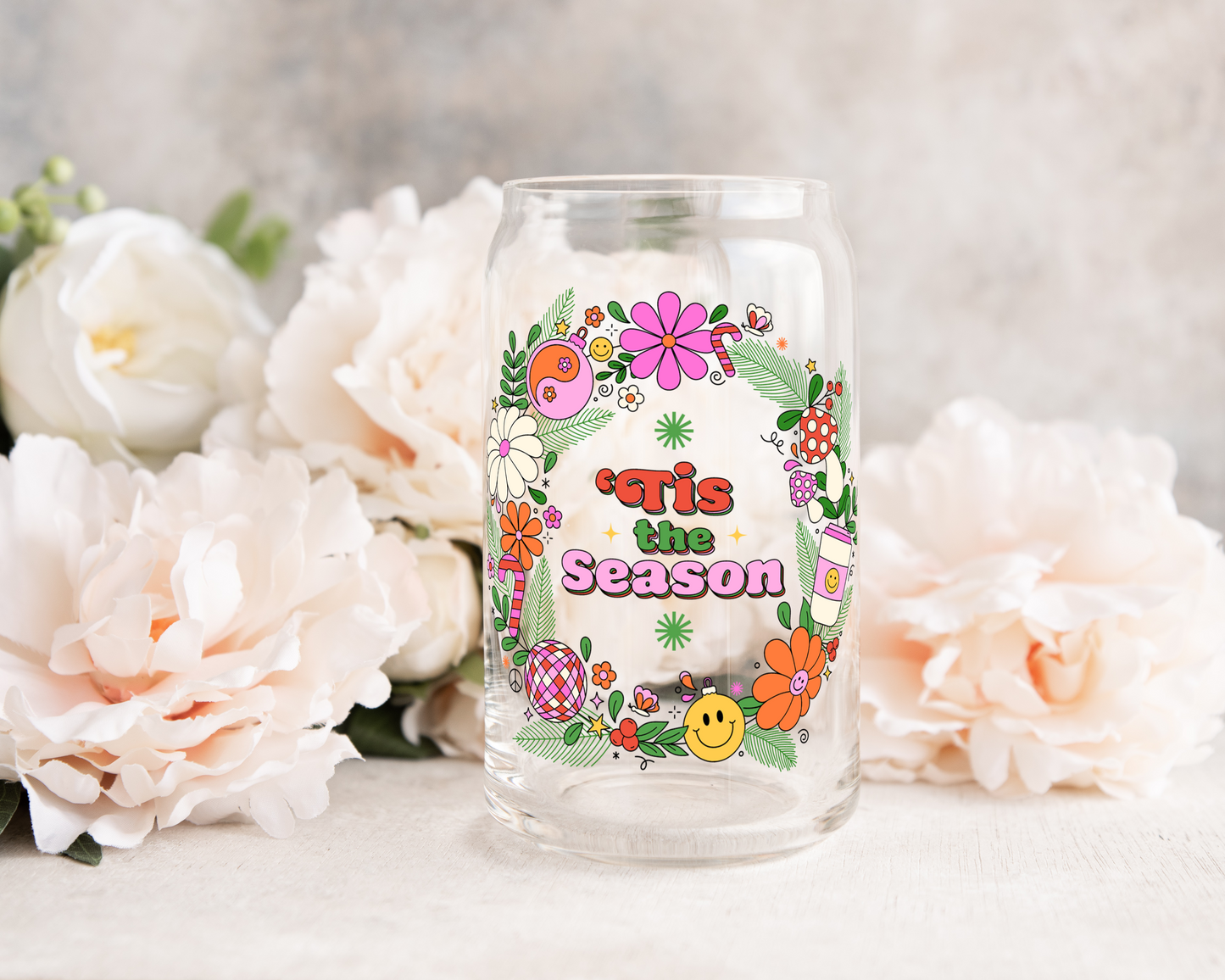 Retro Christmas Wreath - UV DTF Cup Decal (Ready to Ship)