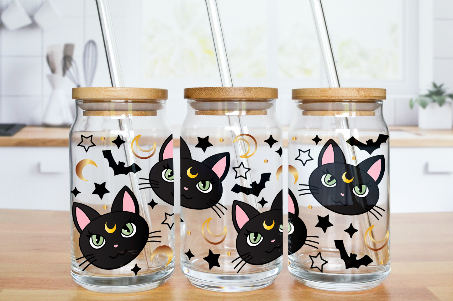 Salem Kitty - UV DTF 16 oz Libbey Cup Wrap (Ready to Ship)
