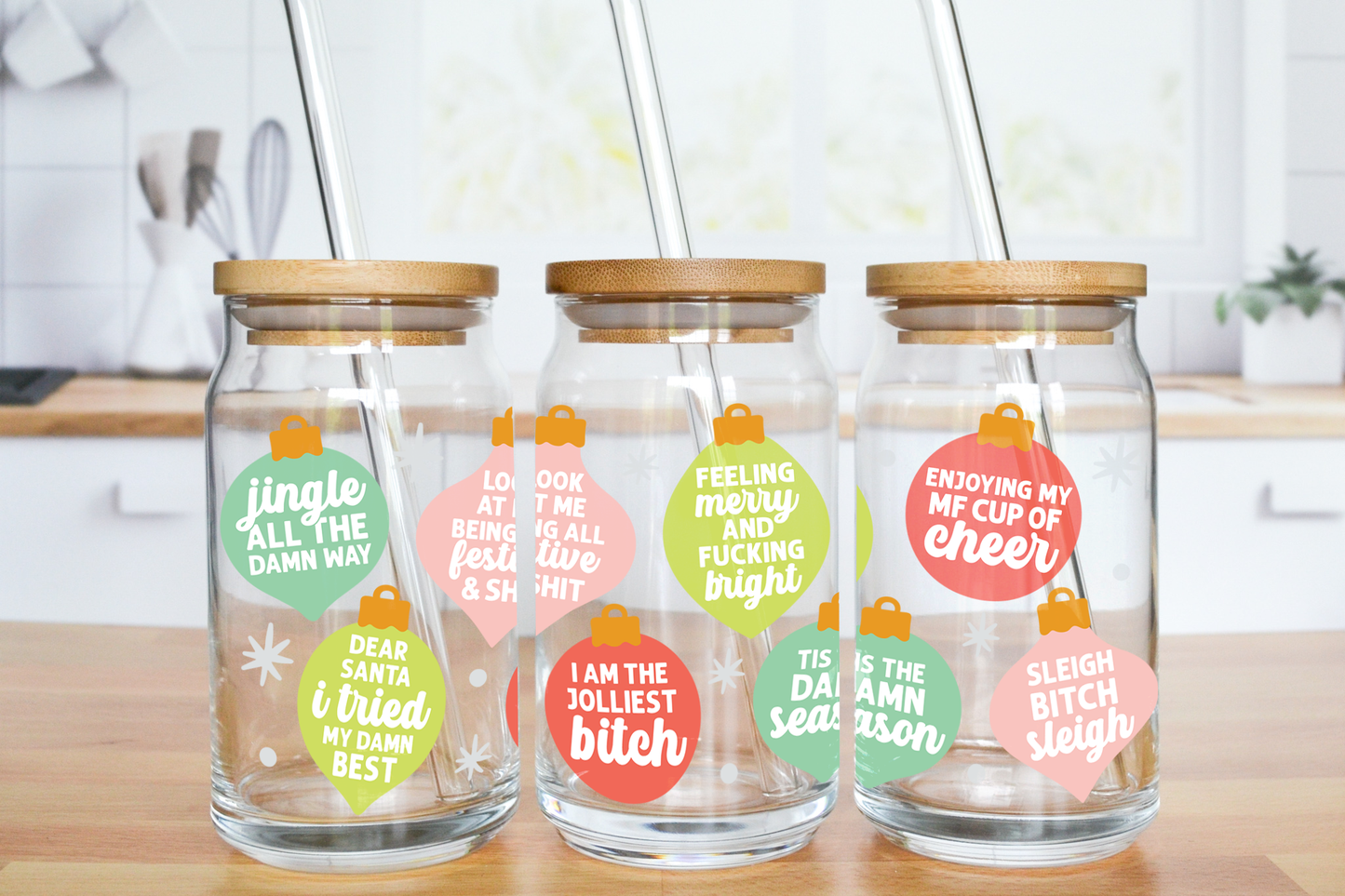 Sassy Phrases Ornaments - UV DTF 16 oz Libbey Cup Wrap (Ready to Ship)