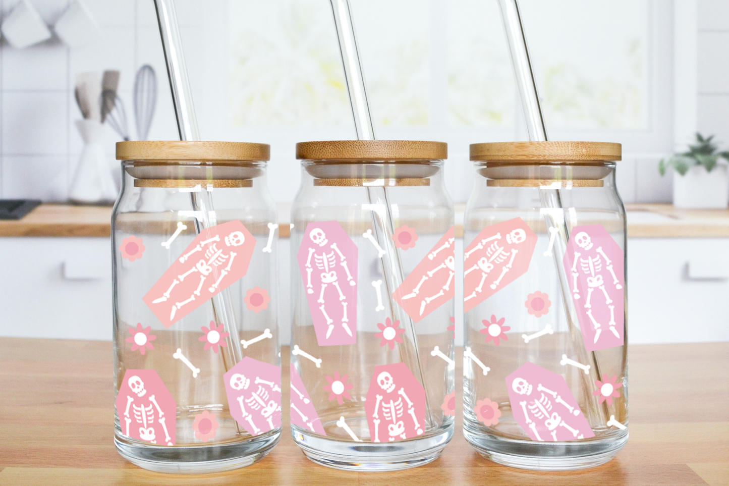 Silly Skellies - UV DTF 16 oz Libbey Cup Wrap (Ready to Ship)