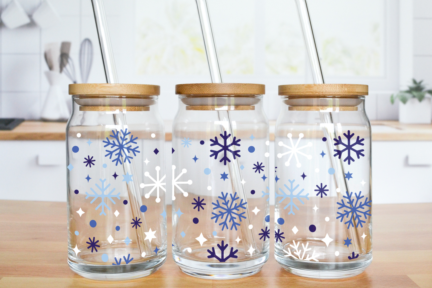 Snowflakes Dream - UV DTF 16 oz Libbey Cup Wrap (Ready to Ship)