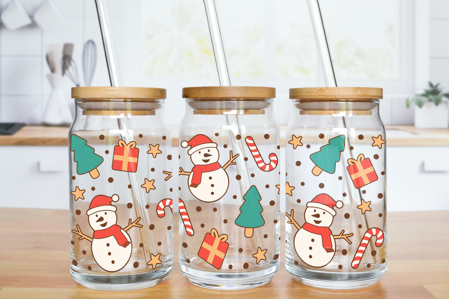 Snowman Retro - UV DTF 16 oz Libbey Cup Wrap (Ready to Ship)