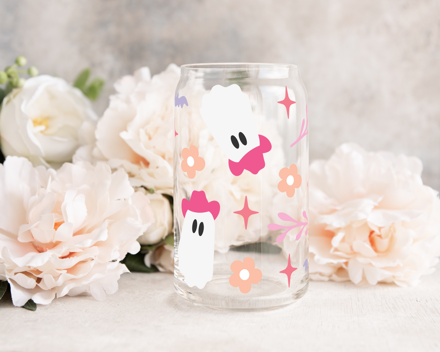 Sparkling Ghost - UV DTF 16 oz Libbey Cup Wrap (Ready to Ship)