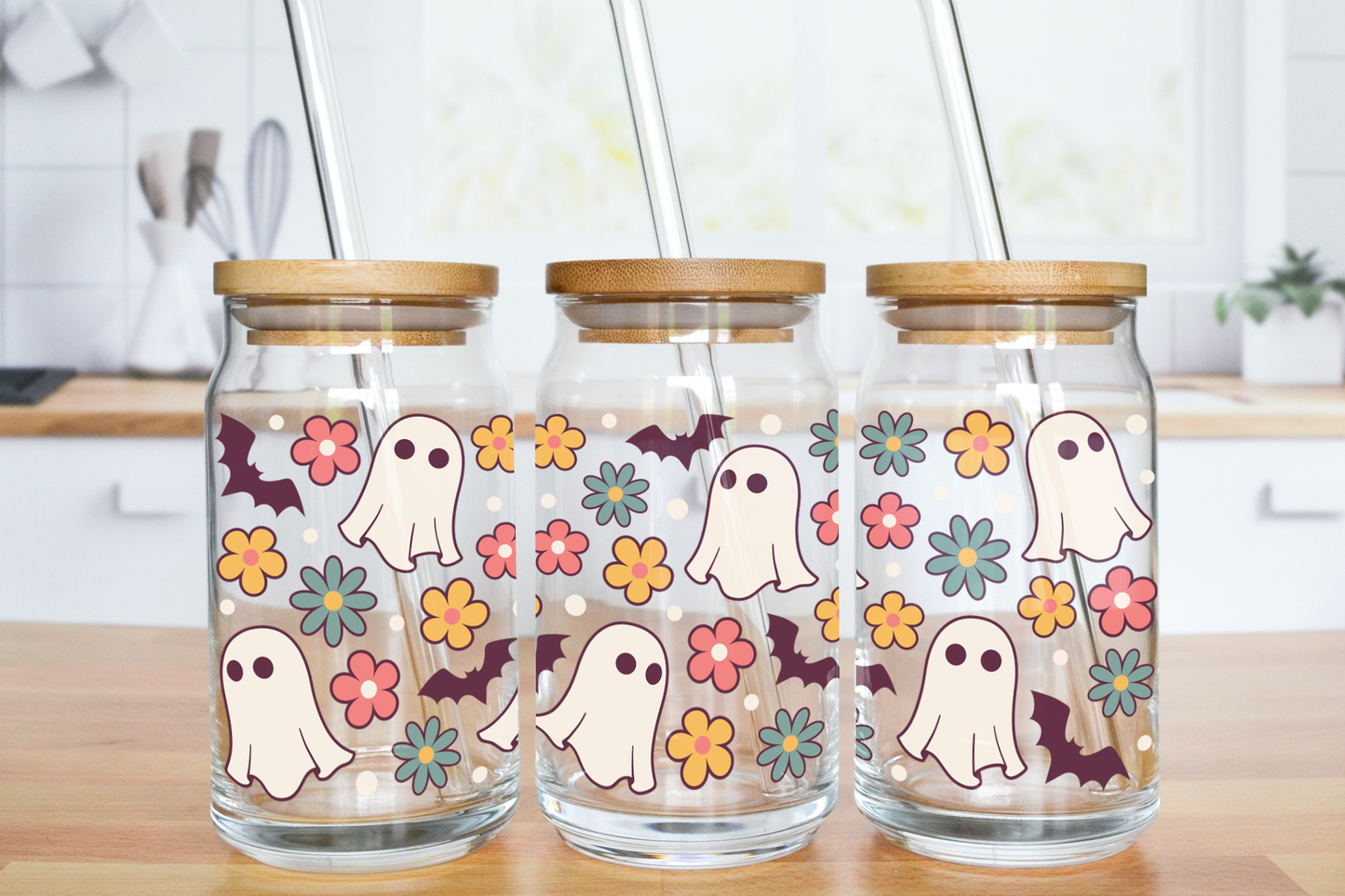 Spring Ghost - UV DTF 16 oz Libbey Cup Wrap (Ready to Ship)