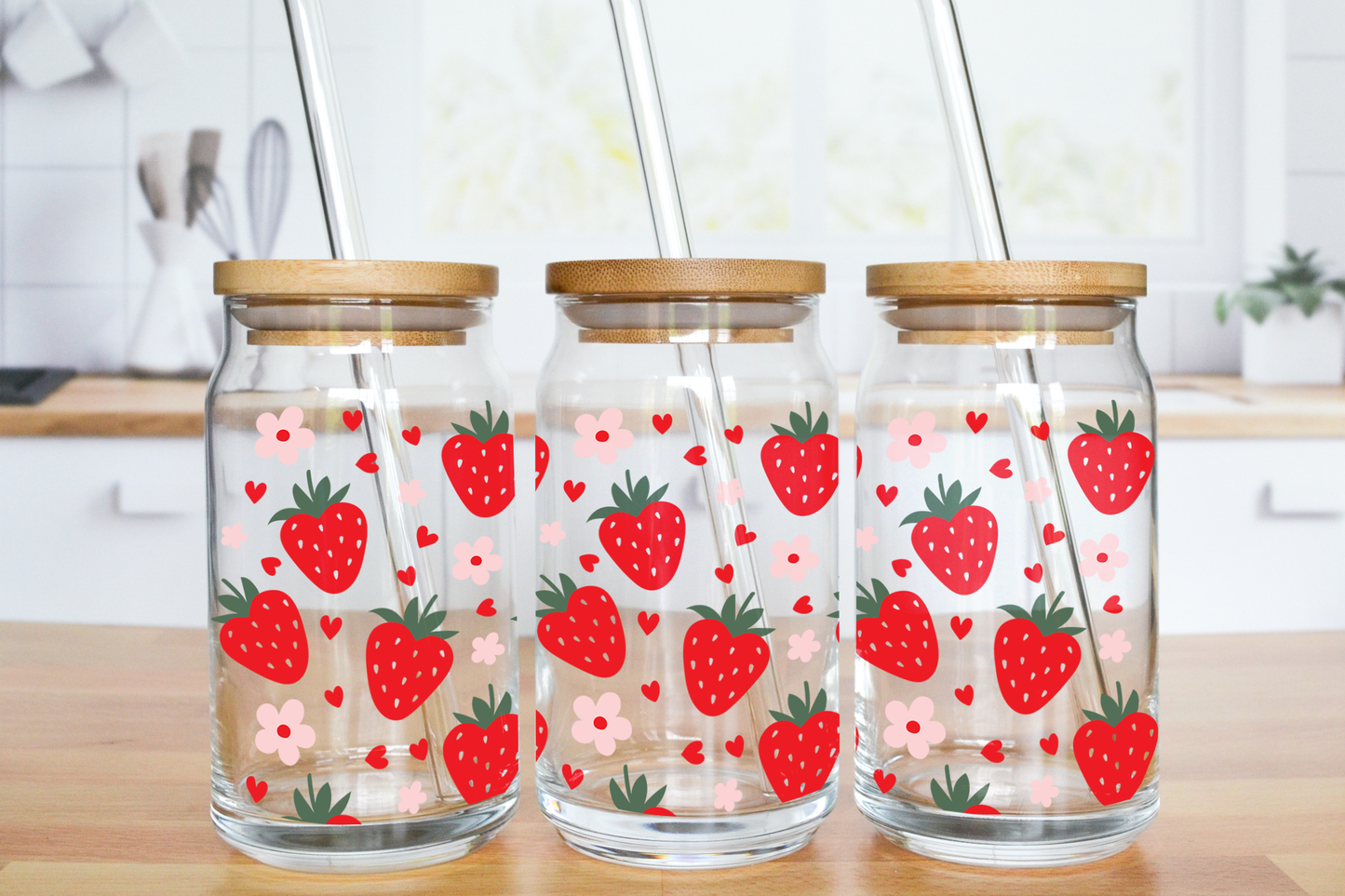 Strawberries - UV DTF 20 oz Libbey Cup Wrap (Ready to Ship)