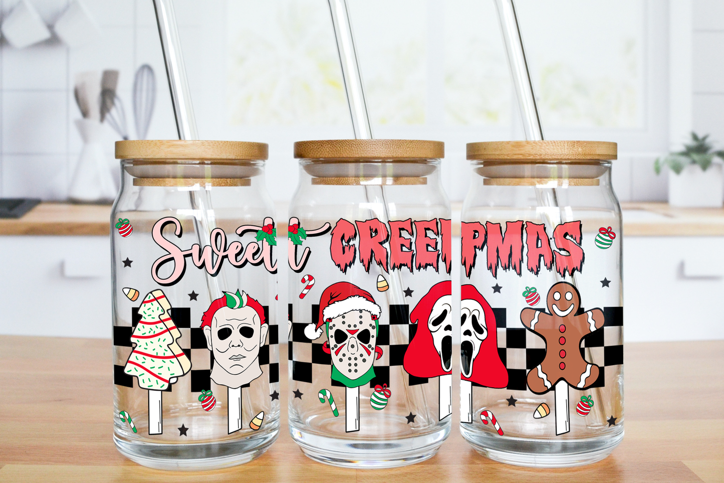 Sweet Creepmas - UV DTF 16 oz Libbey Cup Wrap (Ready to Ship)