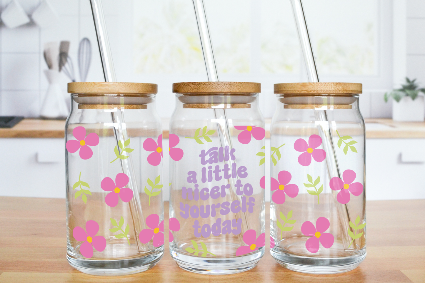 Talk A Little Nicer To Yourself Today - UV DTF 16 oz Libbey Cup Wrap (Ready to Ship)