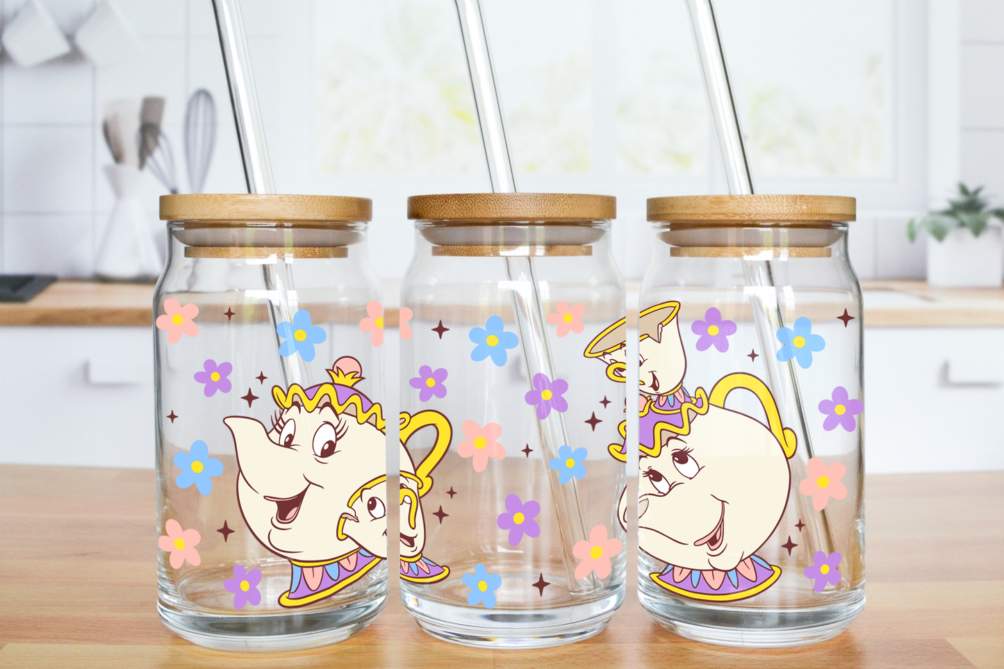 Tea Characters - UV DTF 16 oz Libbey Cup Wrap (Ready to Ship)