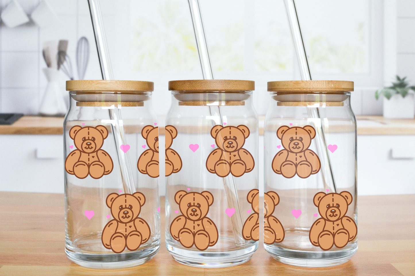 Teddy Love - UV DTF 16 oz Libbey Cup Wrap (Ready to Ship)