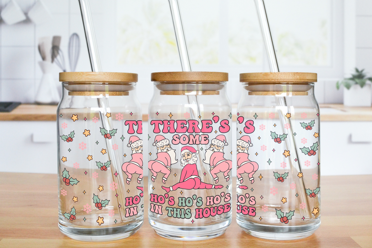 There's Some Ho Ho Ho In This House - UV DTF 16 oz Libbey Cup Wrap (Ready to Ship)