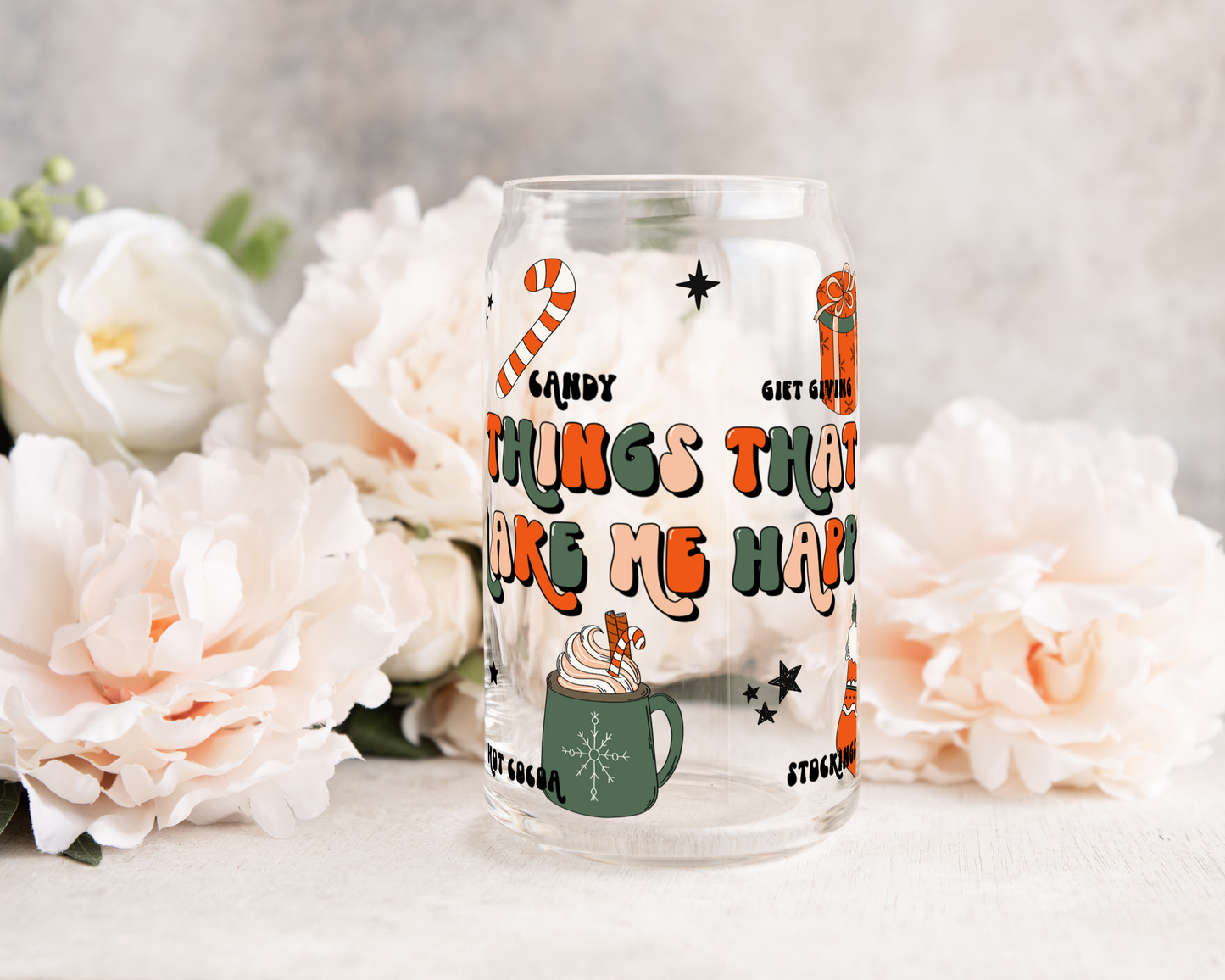 Things That Make Me Happy - UV DTF 16 oz Libbey Cup Wrap (Ready to Ship)