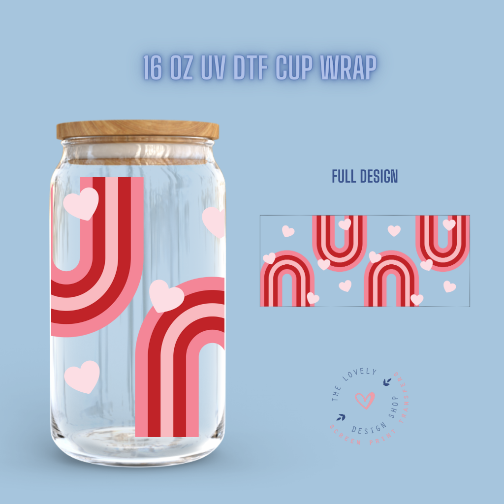 Valentine Rainbow - UV DTF 16 oz Libbey Cup Wrap (Ready to Ship)