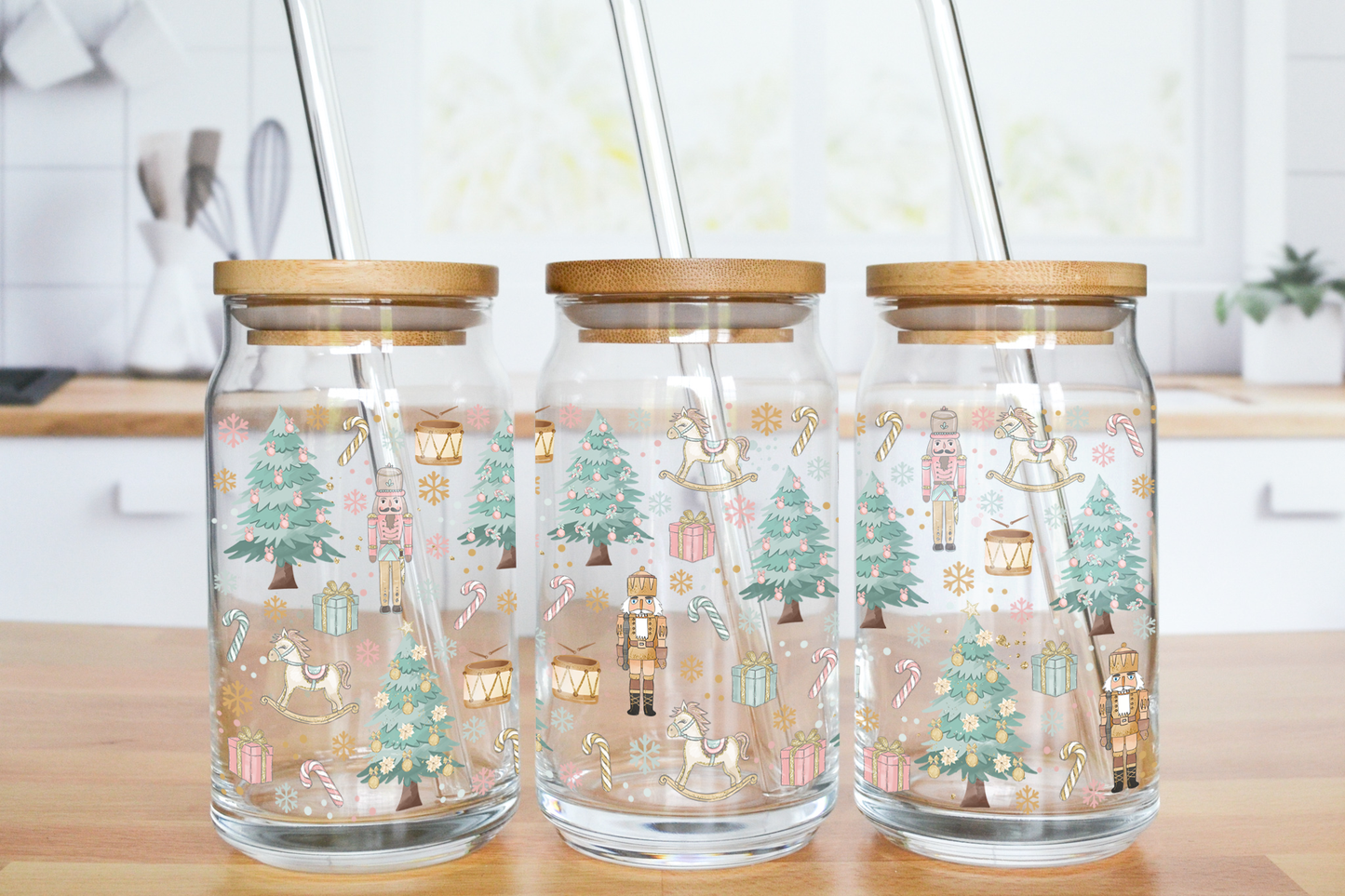 Vintage Christmas Nutcrackers - UV DTF 16 oz Libbey Cup Wrap (Ready to Ship)