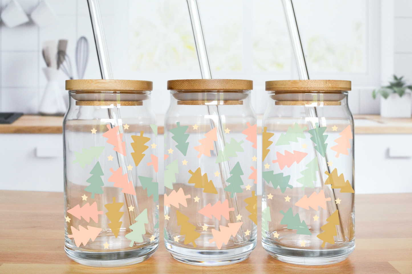 Vintage Christmas Trees - UV DTF 16 oz Libbey Cup Wrap (Ready to Ship)