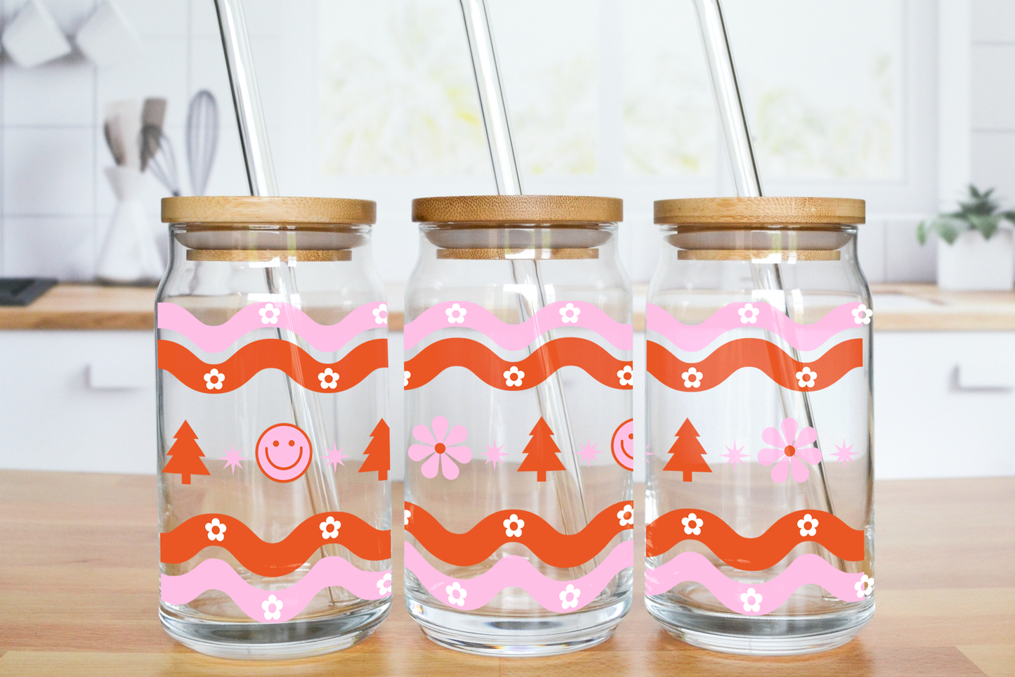 Wavy Christmas - UV DTF 16 oz Libbey Cup Wrap (Ready to Ship)