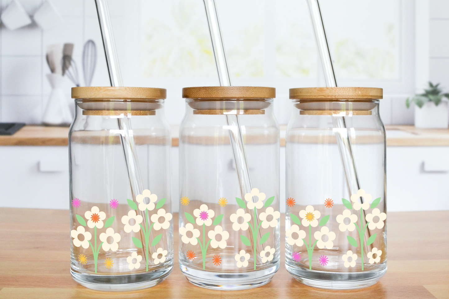 White Flower Fields - UV DTF 16 oz Libbey Cup Wrap (Ready to Ship)