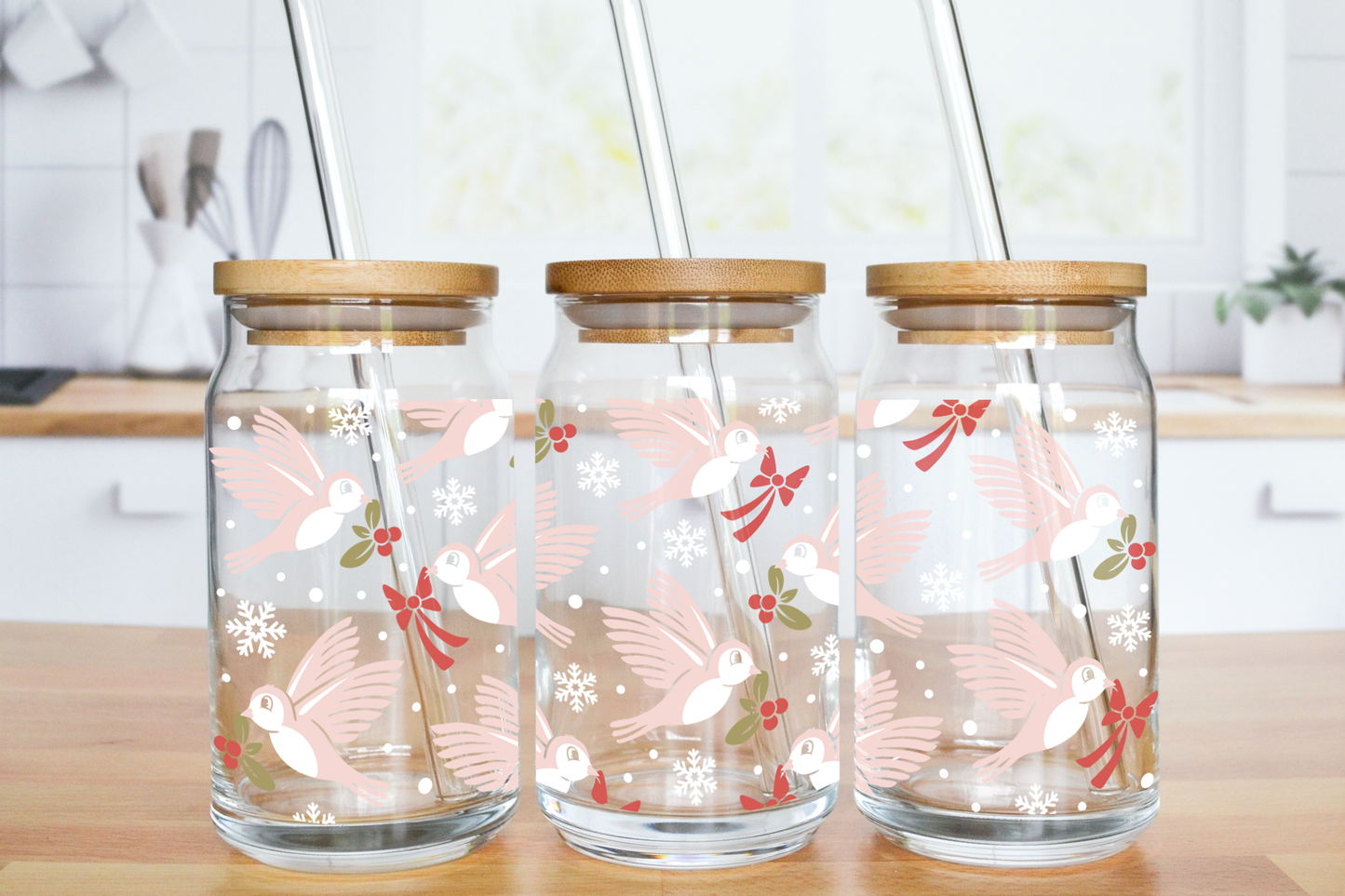 Winter Bird - UV DTF 16 oz Libbey Cup Wrap (Ready to Ship)