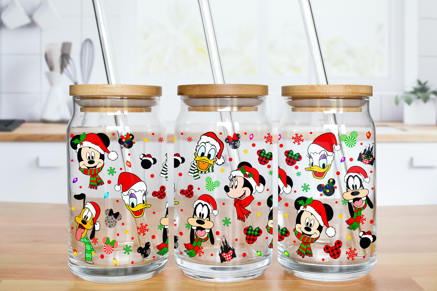 Winter Mouse and Friends - UV DTF 16 oz Libbey Cup Wrap (Ready to Ship)