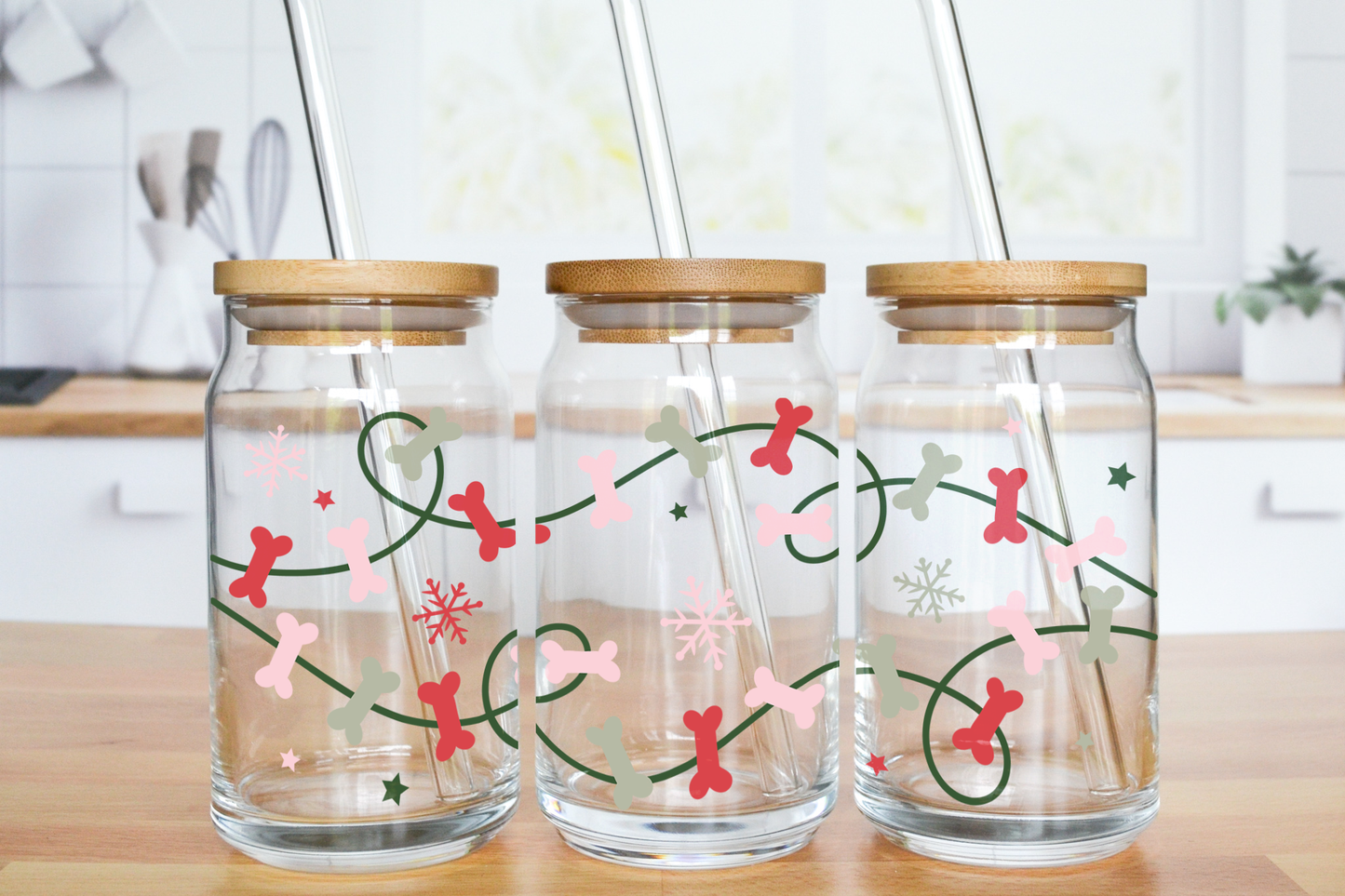 Woof Christmas - UV DTF 16 oz Libbey Cup Wrap (Ready to Ship)