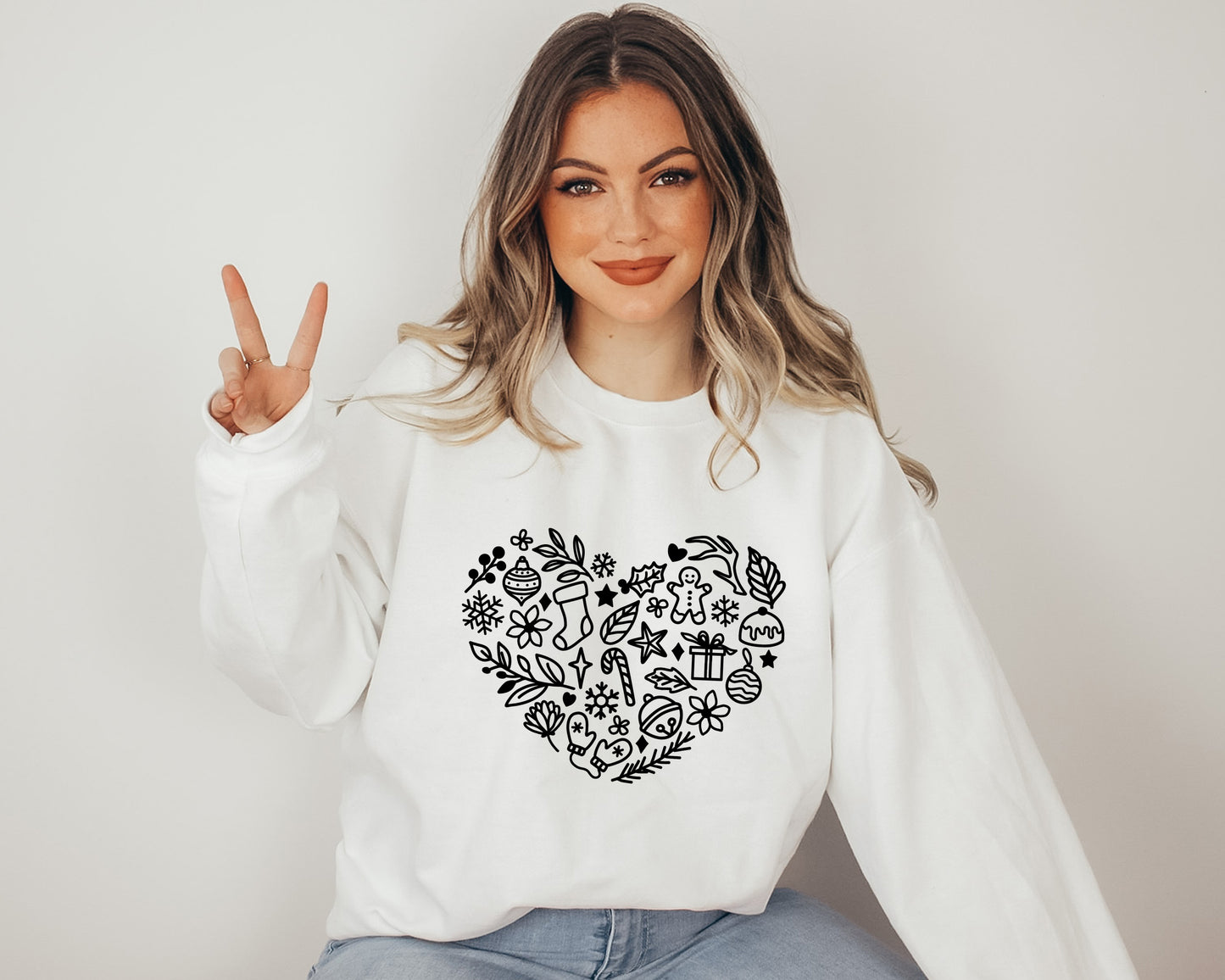 Christmas Doodle Heart - Screen Print Transfer (Ready to Ship)