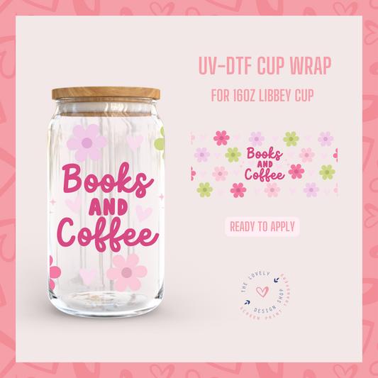 Books And Coffee Daisies - UV DTF 16 oz Libbey Cup Wrap (Ready to Ship) Mar 4