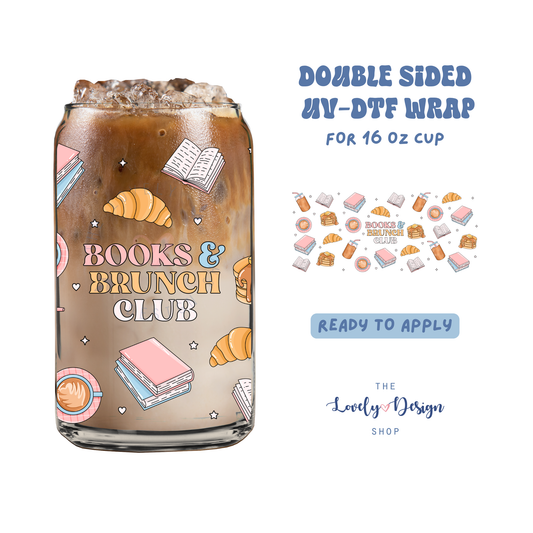 Books & Brunch Club - UV DTF 16 oz Libbey Cup Wrap - Aug 8