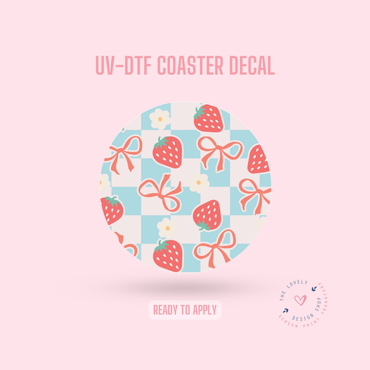 Romantic Checkered Strawberries - UV DTF Coaster Decal - Jan 20