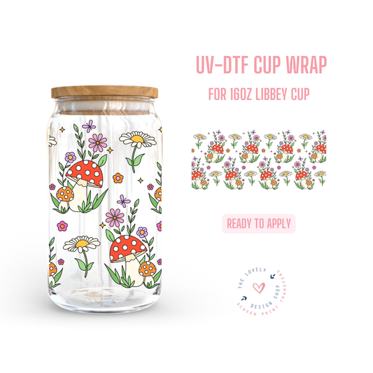 Mushroom Spring - UV DTF 16 oz Libbey Cup Wrap (Ready to Ship) Jun 3