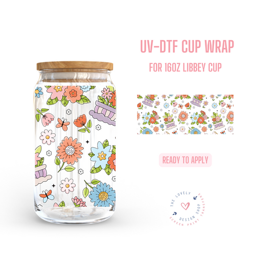 Spring Theme - UV DTF 16 oz Libbey Cup Wrap (Ready to Ship) Apr 8