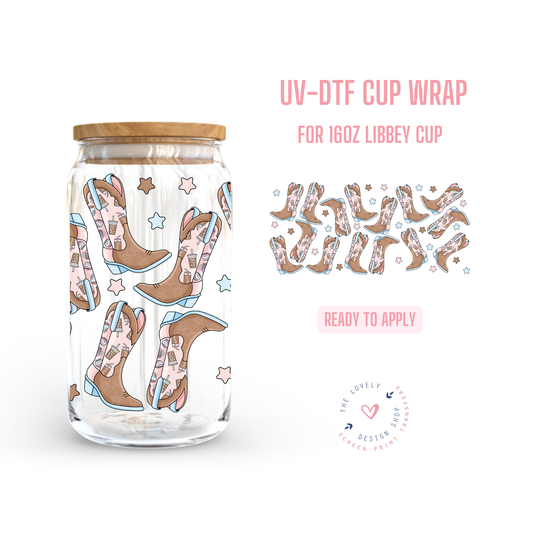 Coffee Cowgirl Boots - UV DTF 16 oz Libbey Cup Wrap Jul 29