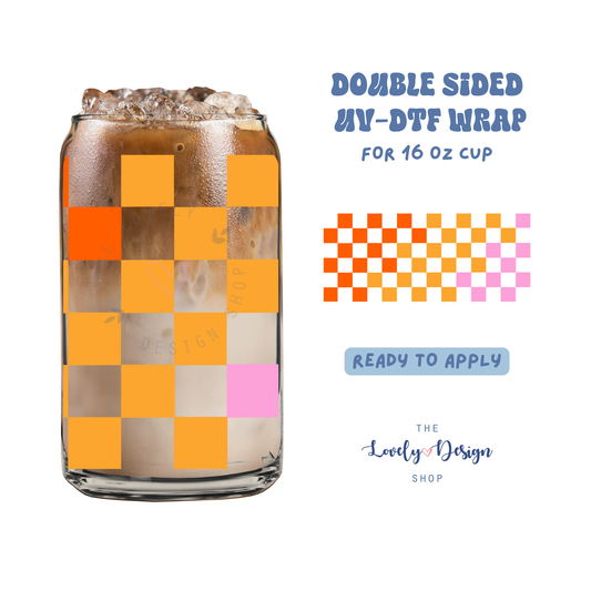 Checkered - UV DTF 16 oz Libbey Cup Wrap - Aug 8