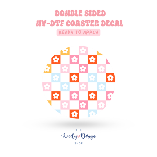 Checkered Flowers - UV DTF Coaster Decal - Aug 8