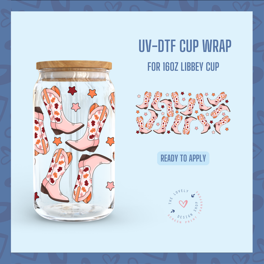 Fall Cowgirl Boots - UV DTF 16 oz Libbey Cup Wrap Jul 29