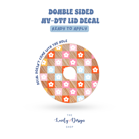 Checkered Flowers - UV DTF Lid Decal - Aug 8