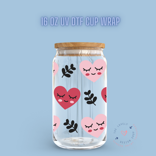 Sleepy Hearts - UV DTF 16 oz Libbey Cup Wrap (Ready to Ship)