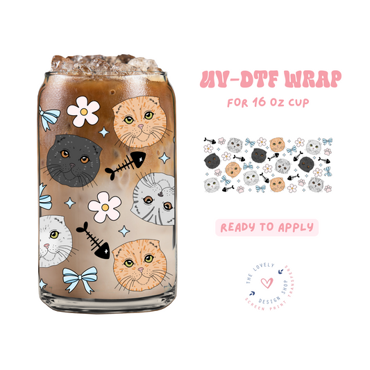 Scottish Fold Cat - UV DTF 16 oz Libbey Cup Wrap - Feb 24