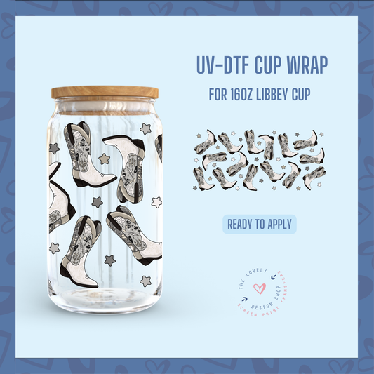 Tortured Cowgirl Boots - UV DTF 16 oz Libbey Cup Wrap - Jul 15