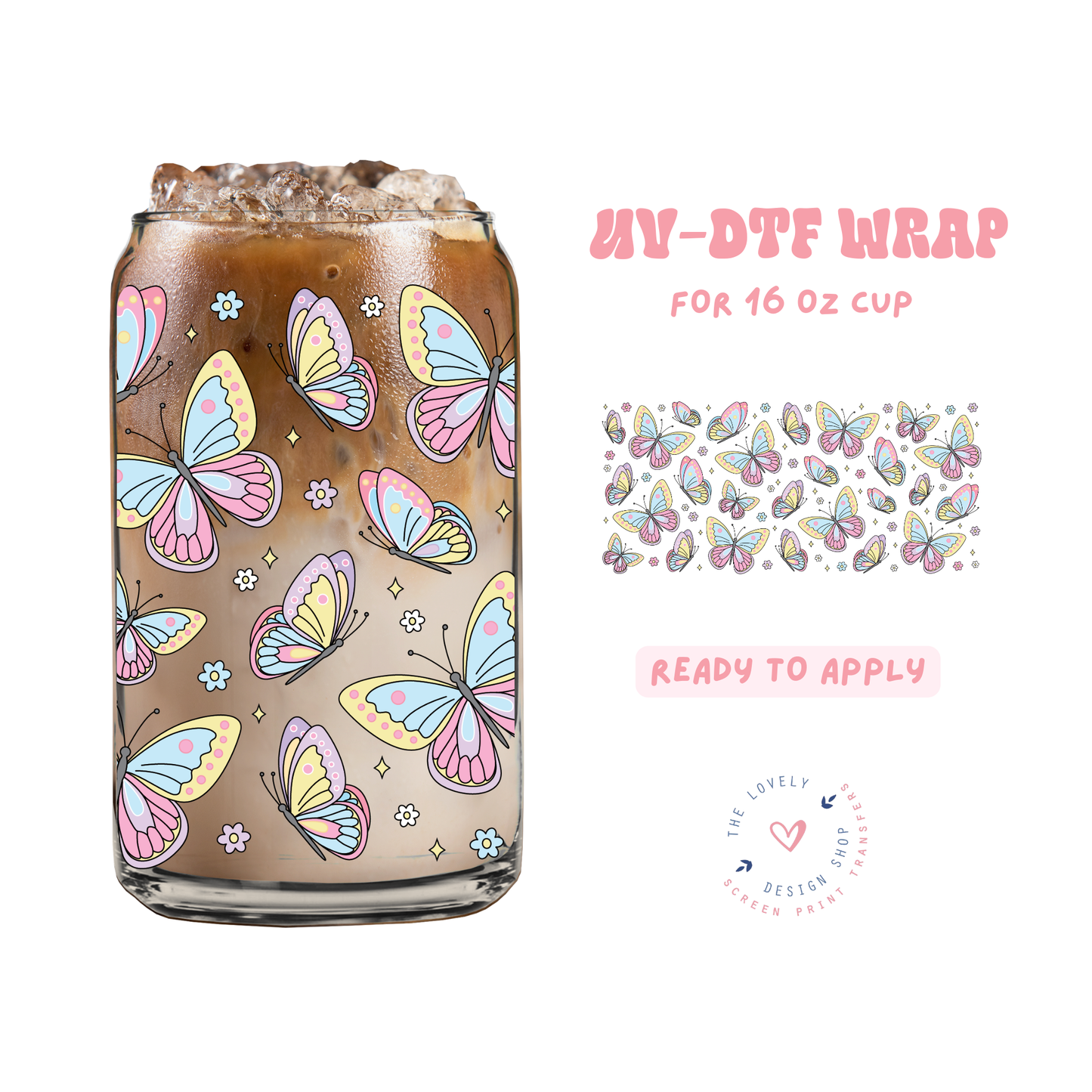 Butterflies - UV DTF 16 oz Libbey Cup Wrap - Apr 23