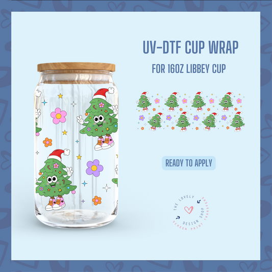 Groovy Christmas Tree Character - UV DTF 16 oz Libbey Cup Wrap - Oct 8
