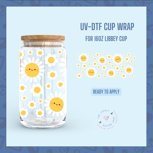 Happy Happy Daisies - UV DTF 16 oz Libbey Cup Wrap (Ready to Ship) Apr 22