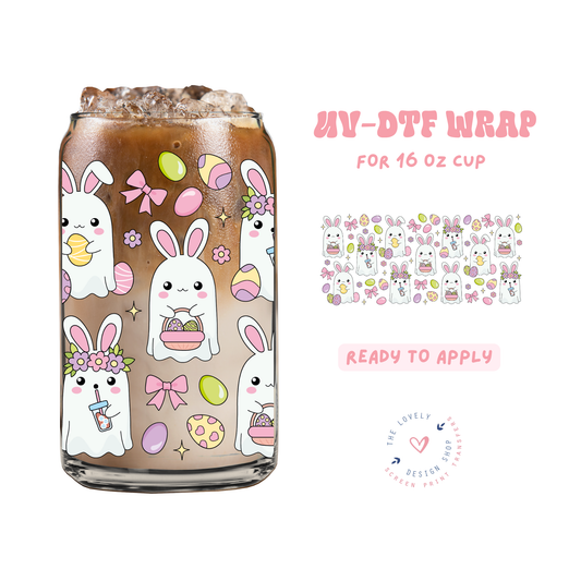 Easter Bunny Ghosties - UV DTF 16 oz Libbey Cup Wrap - Feb 19