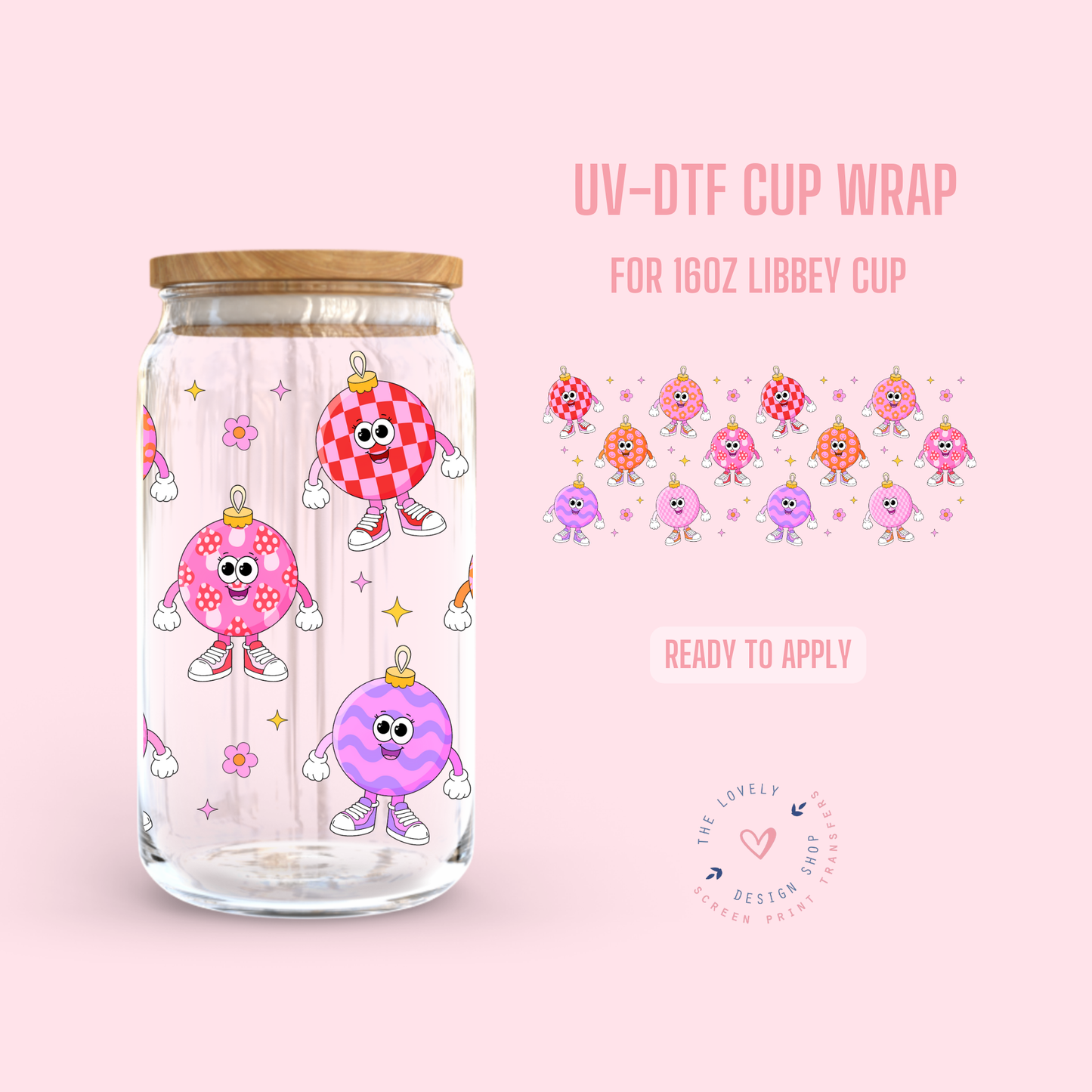 Girly Pattern Retro Ornaments - UV DTF 16 oz Libbey Cup Wrap - Oct 15