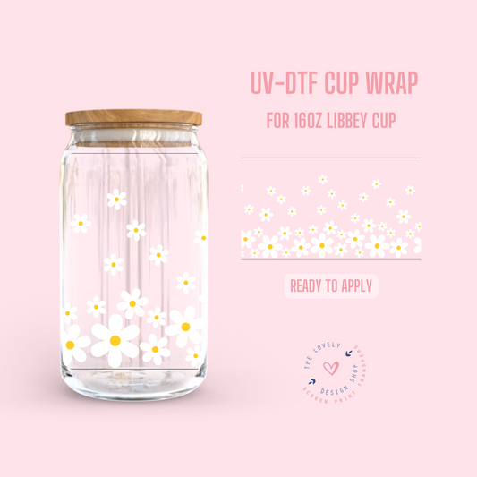 Daisies - UV DTF 16 oz Libbey Cup Wrap (Ready to Ship)