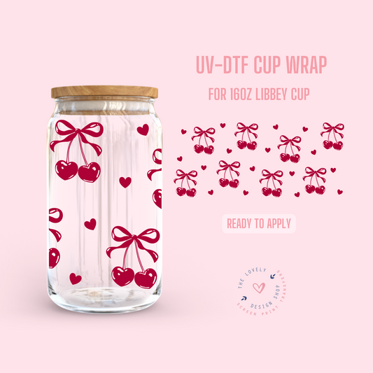 Vintage Heart Cherries - UV DTF 16 oz Libbey Cup Wrap - Jan 6