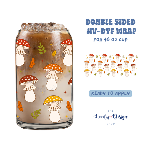 Fall Mushies - UV DTF 16 oz Libbey Cup Wrap - Aug 27