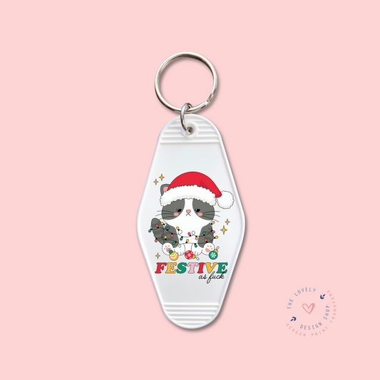 Festive AF Cat -  Keychain UV DTF Decal - Oct 21