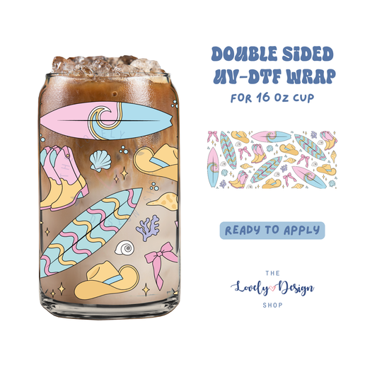 Coastal Cowgirl - UV DTF 16 oz Libbey Cup Wrap - Aug 8