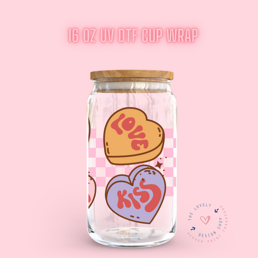 Retro Sweethearts - UV DTF 16 oz Libbey Cup Wrap (Ready to Ship)
