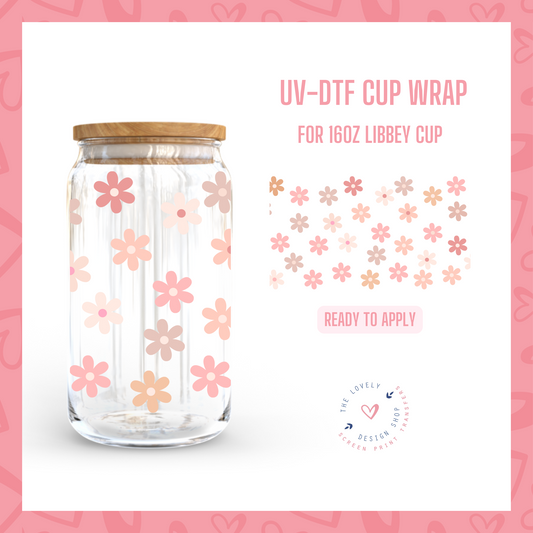 Blush Daisies - UV DTF 16 oz Libbey Cup Wrap (Ready to Ship)
