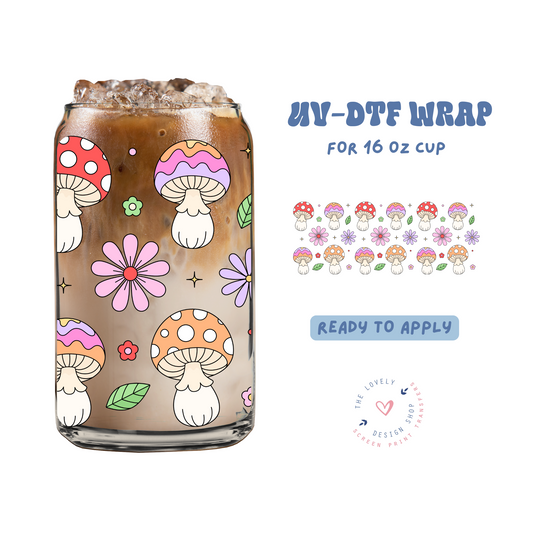 Spring Mushroom - UV DTF 16 oz Libbey Cup Wrap - Feb 12